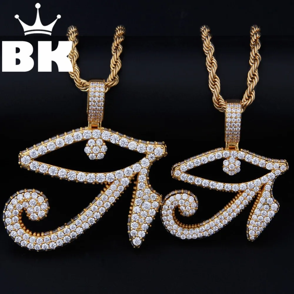THE BLING KING Bruce's Eye Necklace For Men Women Hip Hop Full Iced Out Cubic Zirconia Pendant Rope Chain Gold Silver CZ Jewelry