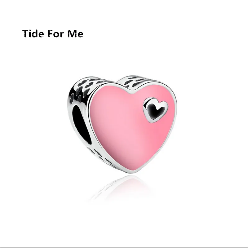 Полые капельные металлические розовые бусины в форме сердца серебряный с