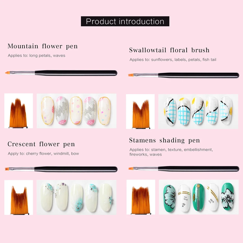 8Pcs Nail Art Tool Acrylic UV Gel Extension Brushes Flower Design Drawing Drill Point Painting Pen Set Home Decor | Красота и