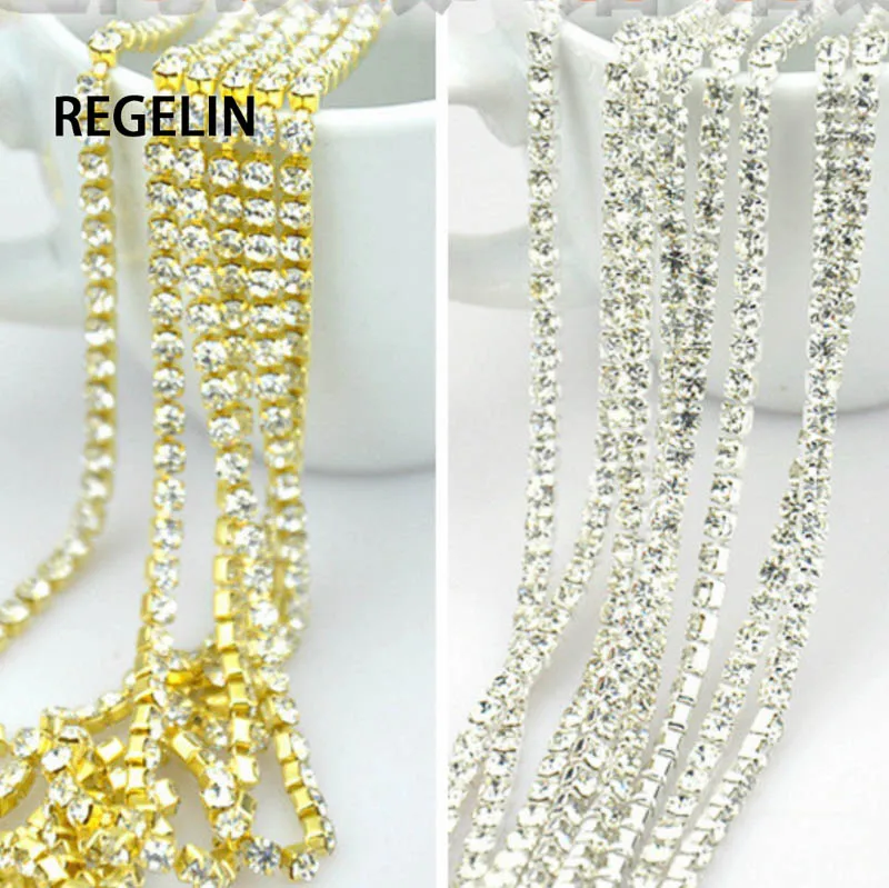 REGELIN 2 м/рулон прозрачные кристаллы 3 мм Стразы Серебряная/Золотая основа