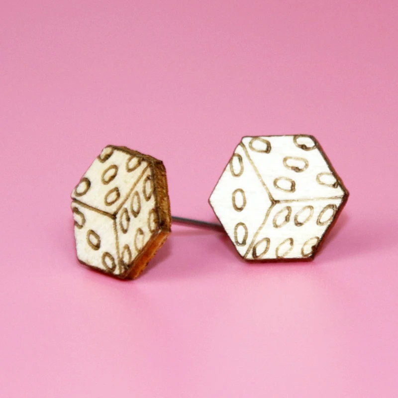 Vintage Trendy Dice Wood Earrings Studs Hexagon for Women Girls Simple Accessories oorbellen | Украшения и аксессуары