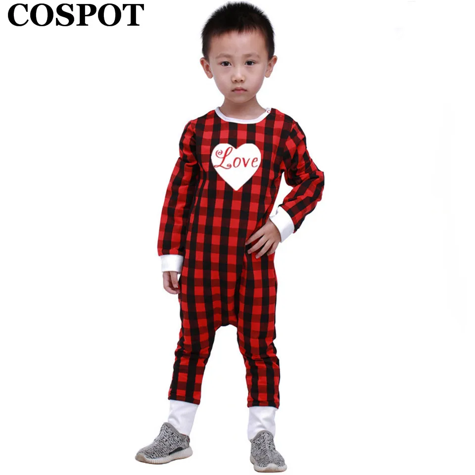 

COSPOT Baby Boys Girls Valentine's Day Romper Toddler Red Plaid Cotton Spring Jumpsuit Infant Love Heart Jumper 2019 New 30