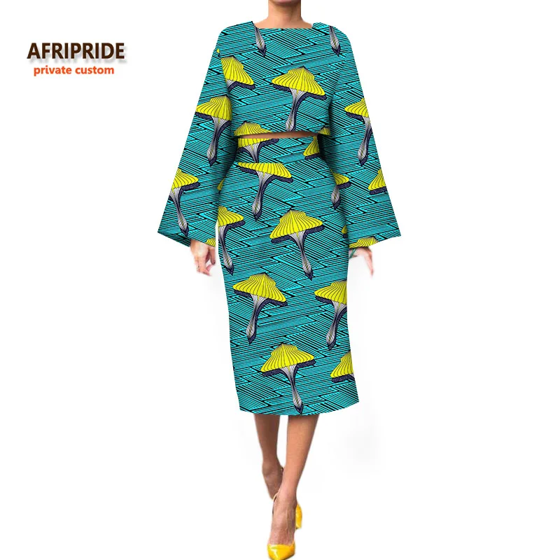 Женский костюм AFRIPRIDE, индивидуальный заказ, длинный короткий топ с широкими рукавами+ юбка-карандаш длиной до середины икры, плюс размер, восковой хлопок, A722630 - Цвет: 282J