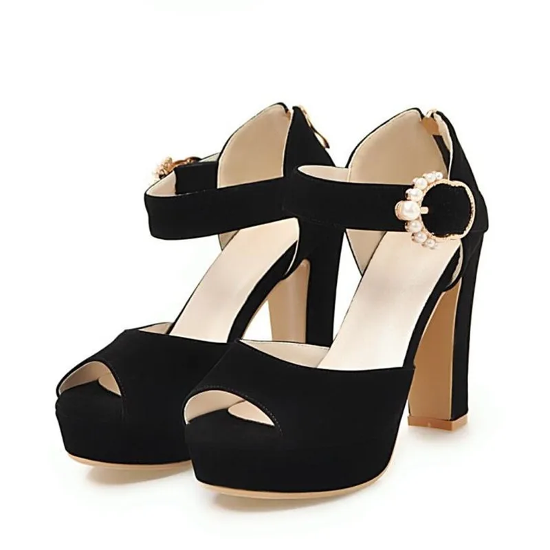 Women sandals Summer New pattern fashion Pearl Super high heel Fish mouth Women sandals black sexy Waterproof Sandals size 34-43