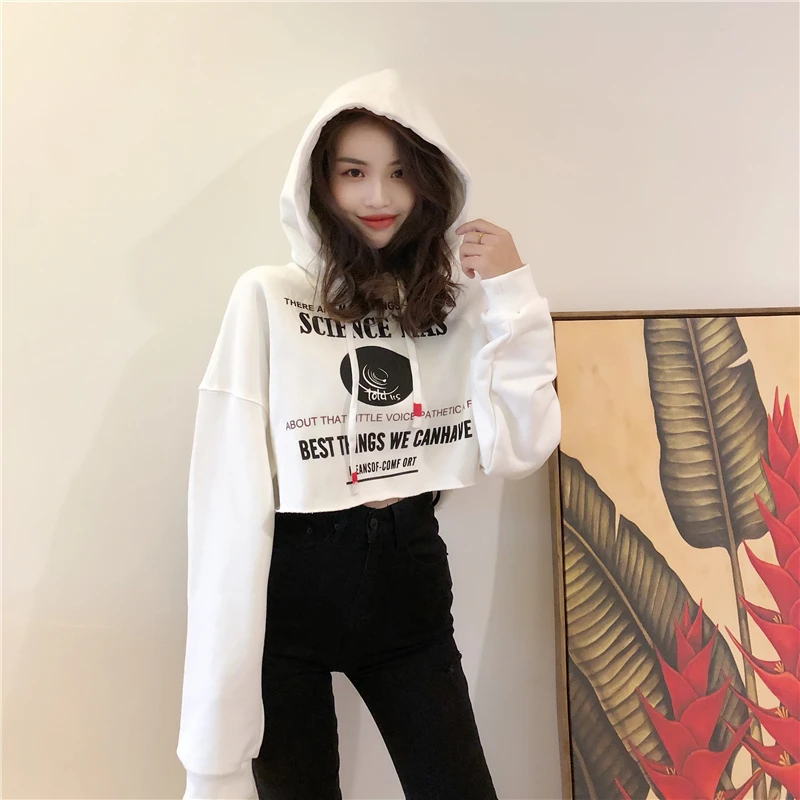 Худи Харадзюку Для женщин с капюшоном в Корейском стиле Модные Костюмы длинным