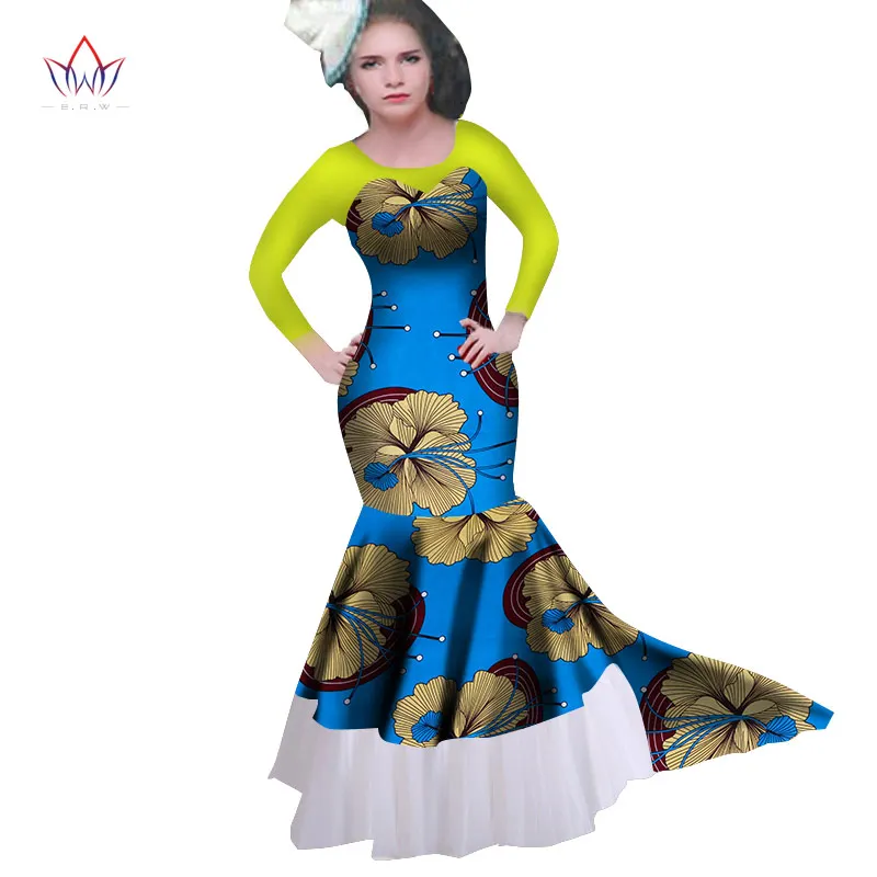 New African Women Long Dresses Dew Shoulders Formal Elegant Print Wax Party Gowns Plus Size Dress AT2277 | Женская одежда