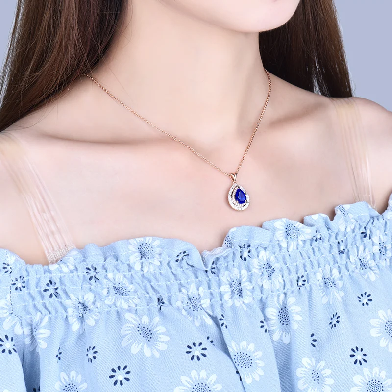 Цепочка с подвеской из натурального танзанита под розовое золото 18 карат|tanzanite