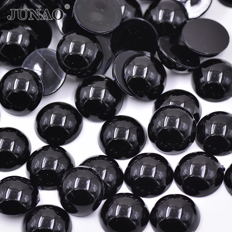 

JUNAO 15mm Black Red Crystal Rhinestones Acrylic Cabochon Half Beads Glue On Stones and Crystals Non Sewing Strass for Crafts