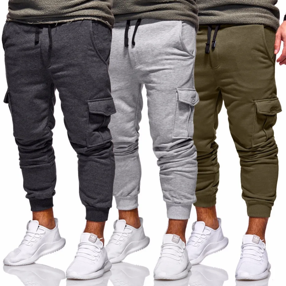 2018 осень зима Однотонная повседневная обувь Для мужчин брюки Тонкий Pockets Jogger