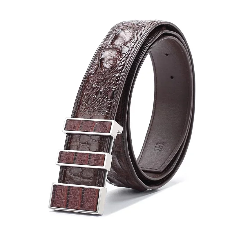 Brown Silver Модный дизайнерский мужской ремень из кожи аллигатора, для костюмов, с золотой металлической пряжкой, мужской ремень из натуральной крокодиловой кожи, мужские ремни - Цвет: Brown Silver