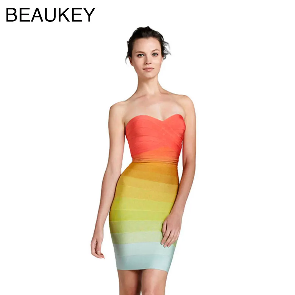 Женское Бандажное платье без бретелек BEAUKEY разноцветное из искусственного шелка