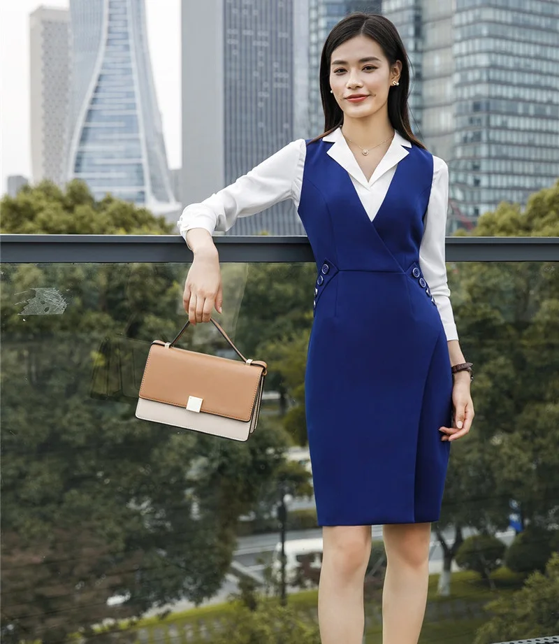 Костюм женский деловой из 2 предметов блузка и платье|Вечерние костюмы| |