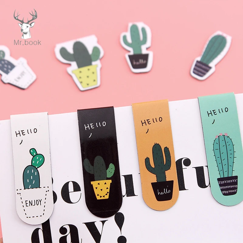 

4 Style /Set Fresh Cactus Sakura Magnetic Bookmarks Books Marker of Page Student Stationery School Office Supply