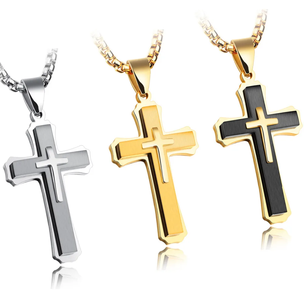 Brand new Mens High Quality Classic Three Layer Big Cross Pendant Necklace Hip Hop