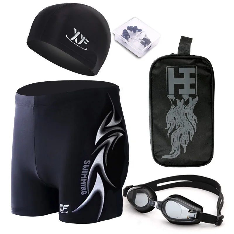 Мужские купальные плавки боксеры шорты черные комплекты с очками для плавания