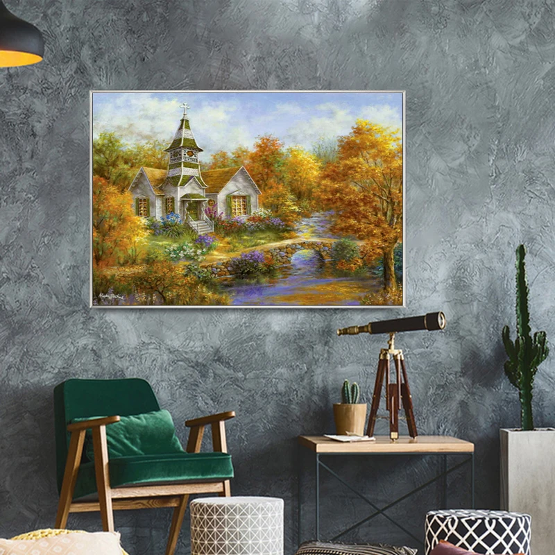 5D Full Diamonds Landscape Embroidery Cross Stitch Kits Square Mosaic Household Handmand DIY Decoration Crafts Autumn Scenery | Дом и сад