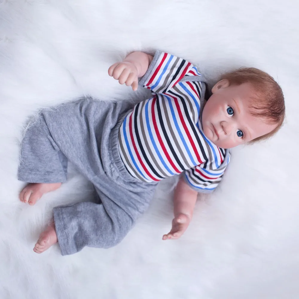 

Bebe Boy Reborn Dolls 20 Inch 51cm Soft Vinyl Silicone Reborn Baby Doll With Striped Clothes Cute Girl Toys Boneca Gift