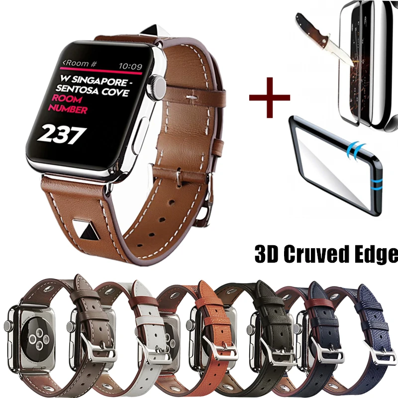 Новейшая модель кожаных сменных часов с заклепками для Apple Watch 44 мм 40 ремешок