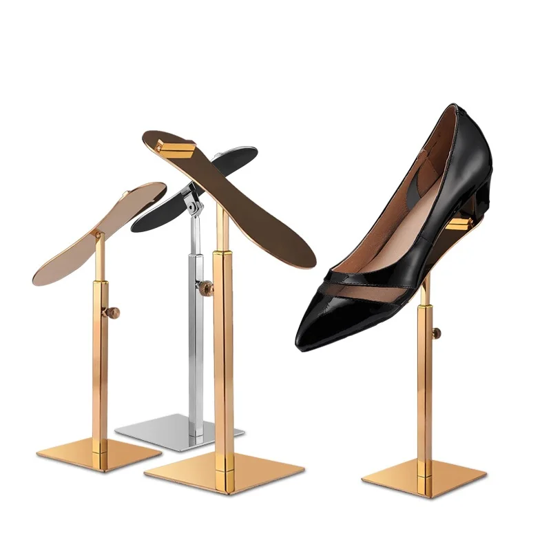 

Stainless Steel Adjustable Height Shoe Display Holder Shoe Shop Window Display Prop Shoes Shelf Metal Women Shoe Display Rack