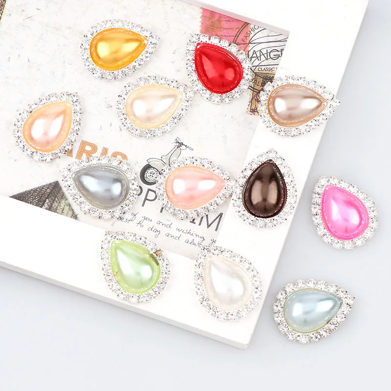 New 13x18mm Teardrop Pearl Button Brass 20x26mm Silver Metal Tray Rhinestone Cabochon Base Cameo Setting DIY Jewelry Charms | Украшения и