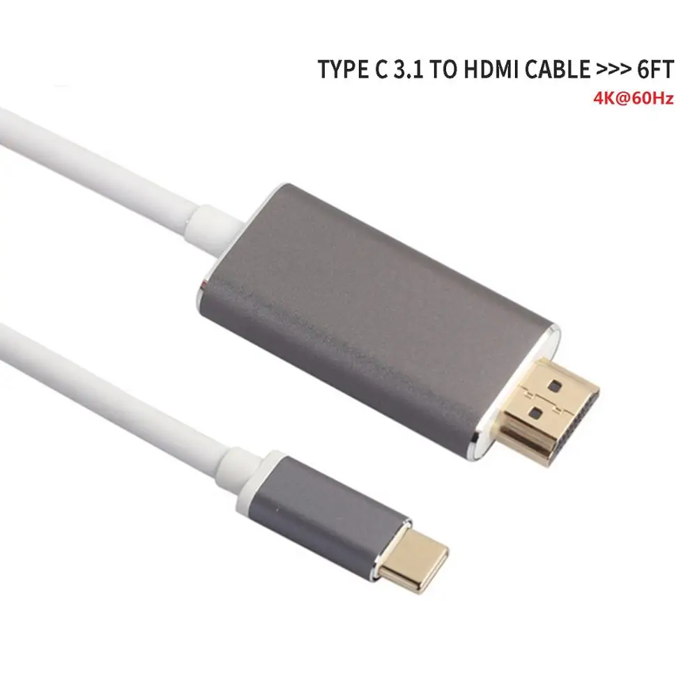 USB C к HDMI 4K 60Hz 6 футов Тип C к HDMI кабель Thunderbolt 3 конвертер для MacBook Pro Pixel Sansung S8 S9 huawei Mate10 - Цвет: Серый