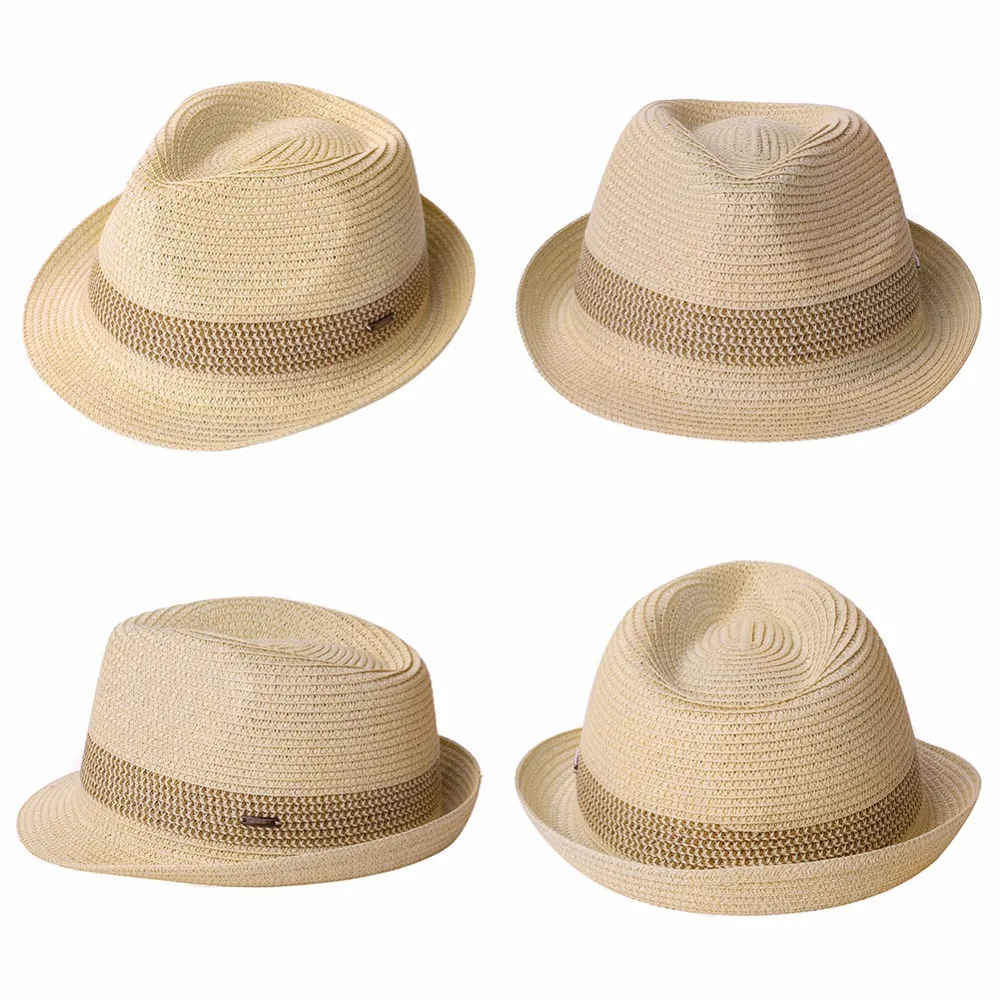 FANCET летние женские мужские соломенные шляпы Fedoras короткий край регулируемые Упакованные мягкие повседневные Трилби Соломенная Панама шляпы от солнца 16010