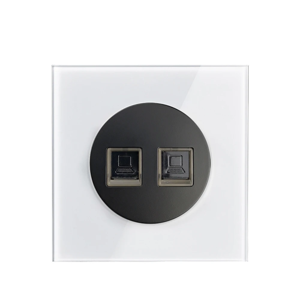 Wallpad L6 белая стеклянная рамка двойной RJ45 CAT6 Ethenet порт компьютерная розетка для