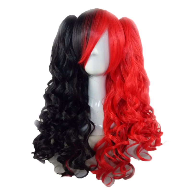 red black HAIRJOY женские 70 см длинные синие Смешанные розовые волнистые плетеные 2 хвостика Синтетические партии косплей парик 15 видов цветов доступны - Цвет: red black