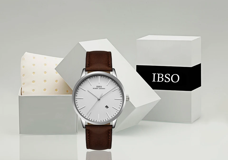 IBSO Брендовые мужские кварцевые часы простые деловые кварцевые часы для мужчин с кожаным ремешком наручные часы без цифрового циферблата Прямая поставка