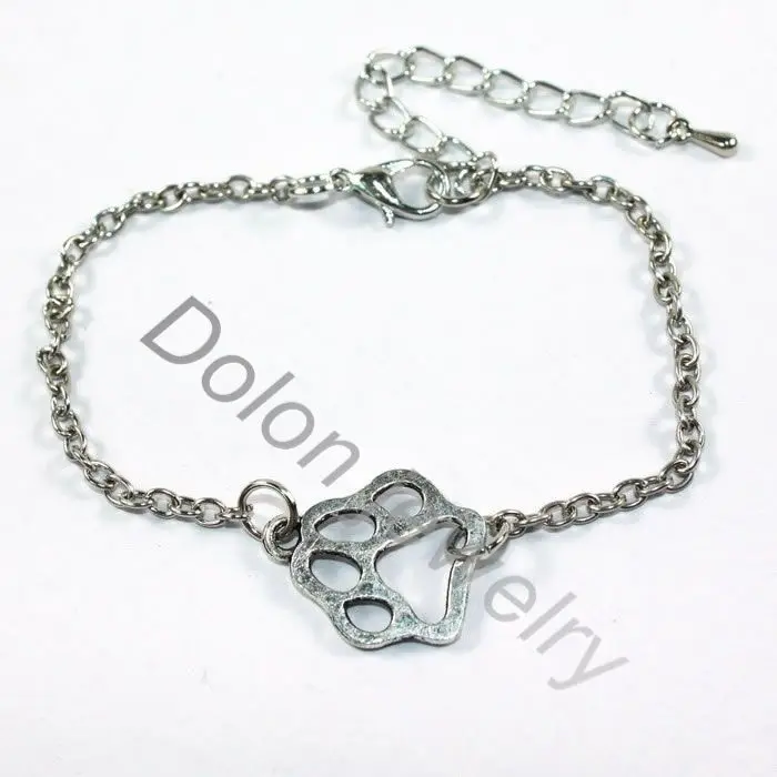 Серебряный Металл амулет лапа звеньевая цепь собака кошка печать браслет