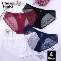 charmleaks womens underwear panties briefs lace hipster v string cotton 4 pack cueca calcinha tanga thong lace edge transparent