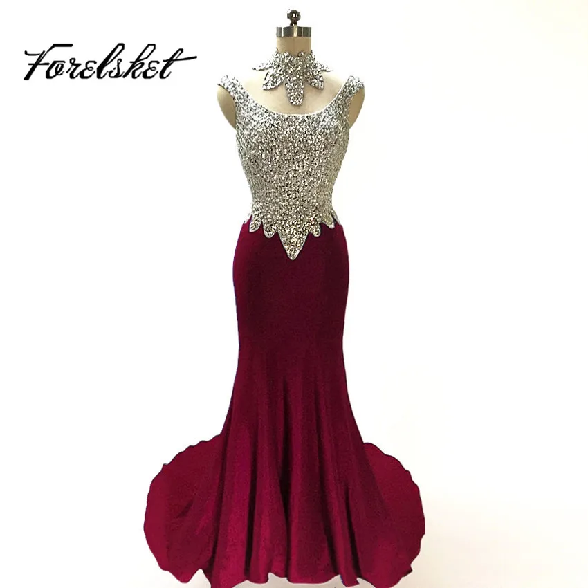 Атласные платья-русалки бордового цвета для выпускного вечера 2020 вечерние