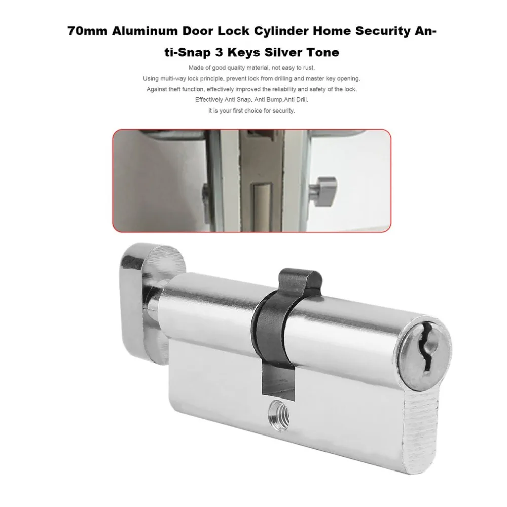 

Hot High Quality 70mm Aluminum Metal Door Lock Cylinder Home Security Anti-Snap Anti-Drill With 3 Keys Silver Tone Set Tools