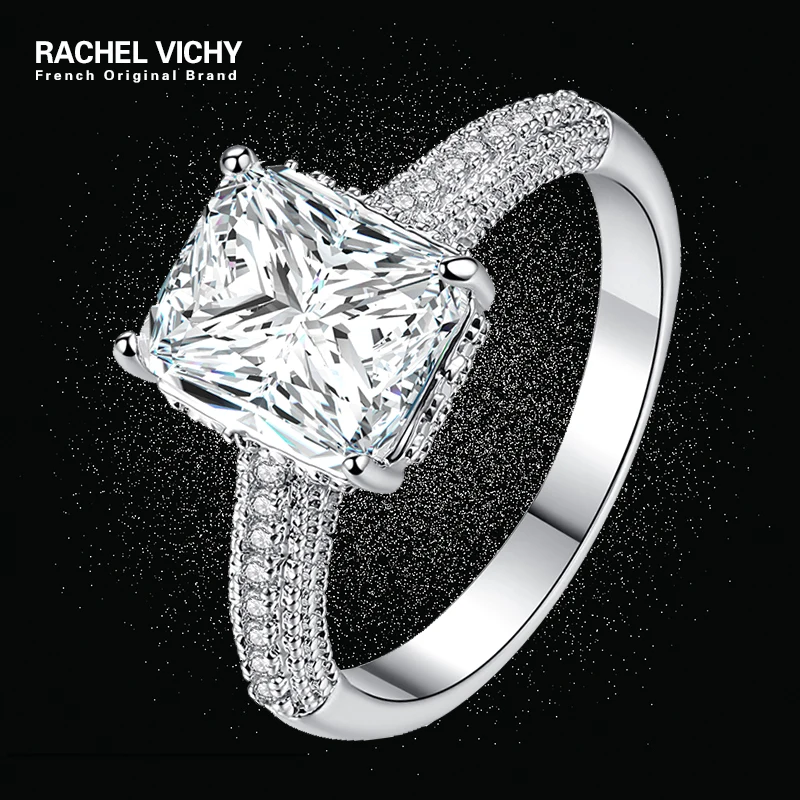 RACHEL VICHY 2018 Новое натуральное прямоугольное циркониевое обручальное кольцо пара