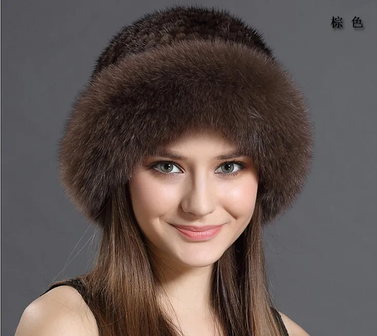 Новая модная шапка из натурального меха норки, женская шапка ручной вязки, модные зимние головные уборы