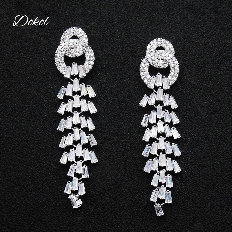 

DOKOL NEW Trendy Silver Color Wedding Earrings Sparkling AAA+ Cubic Zirconia brinco Bridal Dangle Earring Jewelry DKE0121