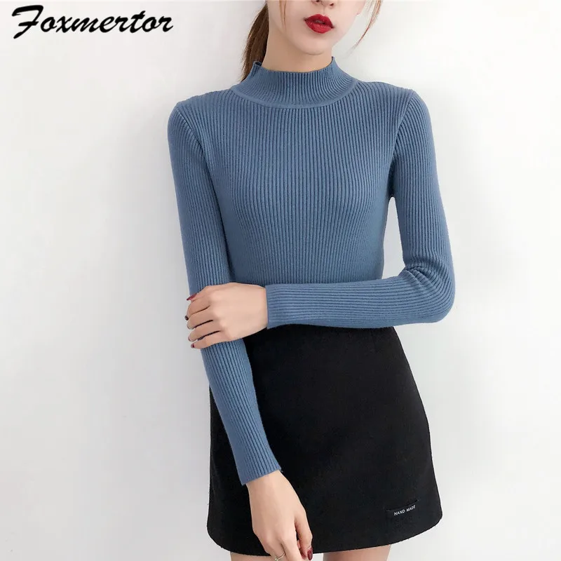Fashion Girl Half-High Collar Pullover Sweater Bottoming Shirt Women's Long-Sleeved Short Solid Color Autumn And | Женская одежда