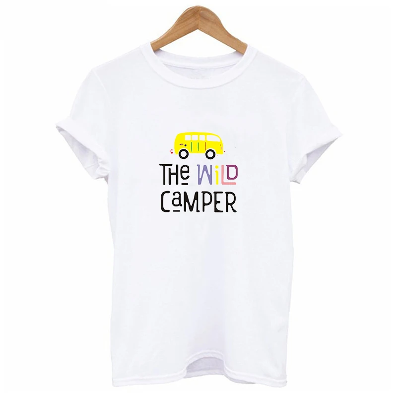 Женская белая хлопковая Футболка the wild camper Топ в стиле Харадзюку одежда для пары
