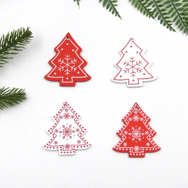 Mix Tree 12 шт./лот DIY белые и красные рождественские печатные деревянные подвески, украшения для детей, рождественские подарки, украшения для елки - Цвет: Mix Tree