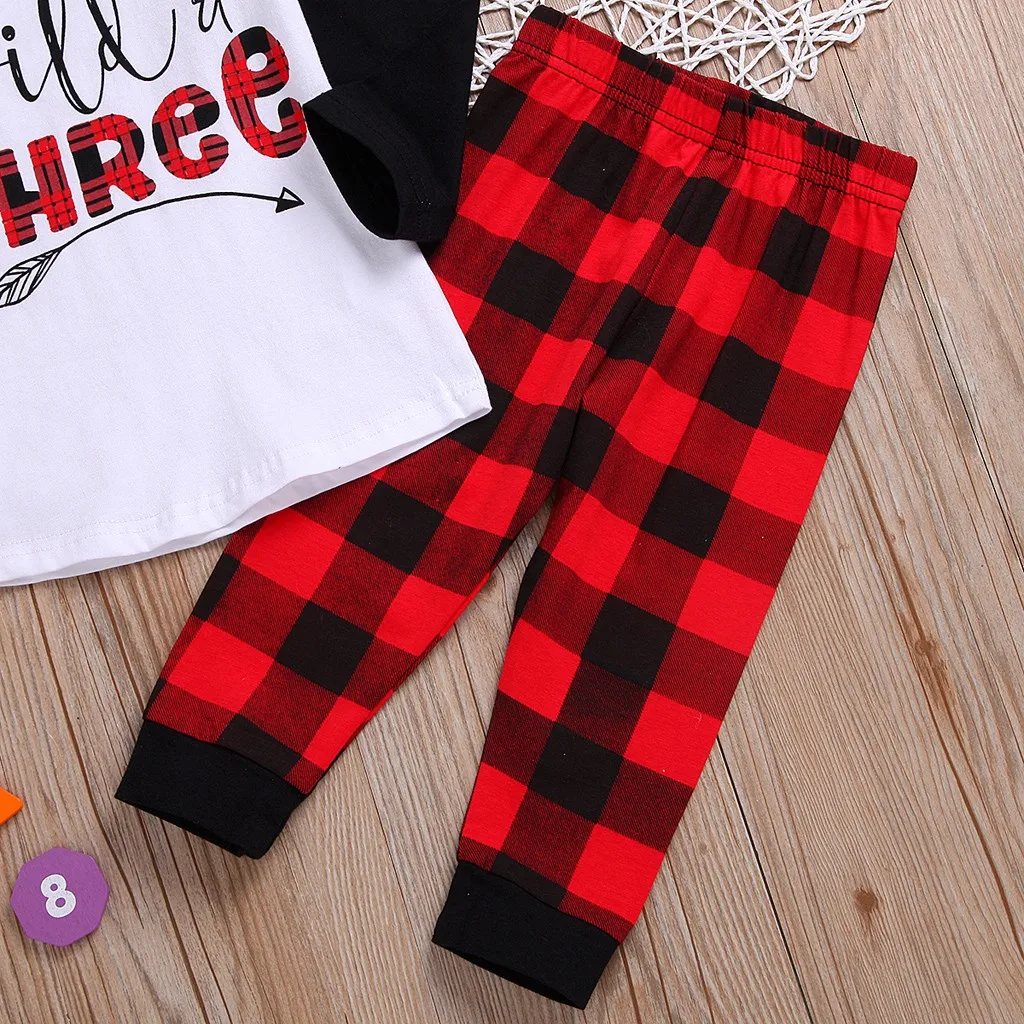 Baby Clothes Set Toddler Boys Girls Letter Tops Pants Plaid Trousers Outfits Pajamas Kids Top Shirts | Детская одежда и обувь