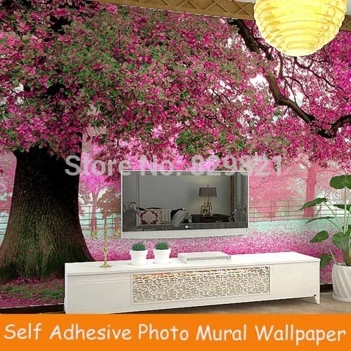 Самоклеящиеся фотообои ПВХ обои 3D для гостиной с цветами вишни фиолетовая|mural papel