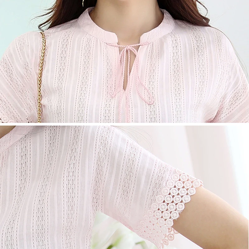 Женская блузка Soperwillton белая кружевная с коротким рукавом на лето 2018|blusas femininas|white