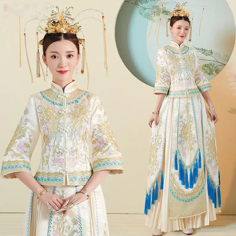 Rhinestone Невесты традиционные для женщин китайские свадебные Qipao свободные Cheongsam восточные платья вышивка кисточкой костюмы размеры Размеры s m l xl XXL - Цвет: Rhinestone