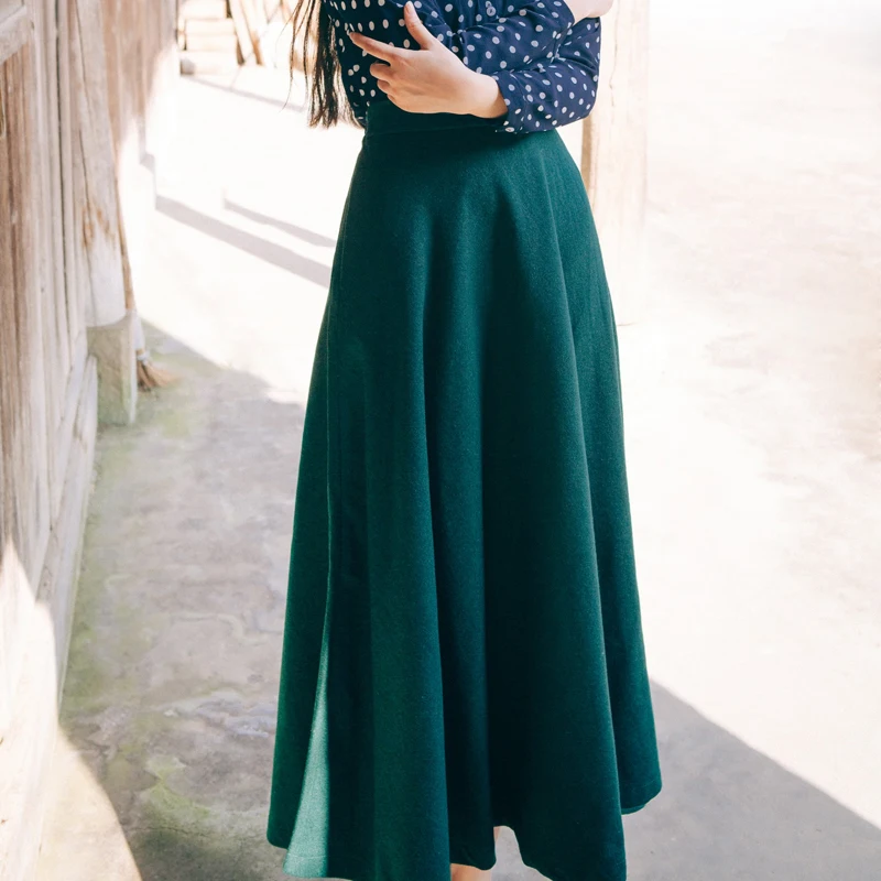 Чистая шерсть и положить мед Хепберн зима юбка элегантный маленькое черное