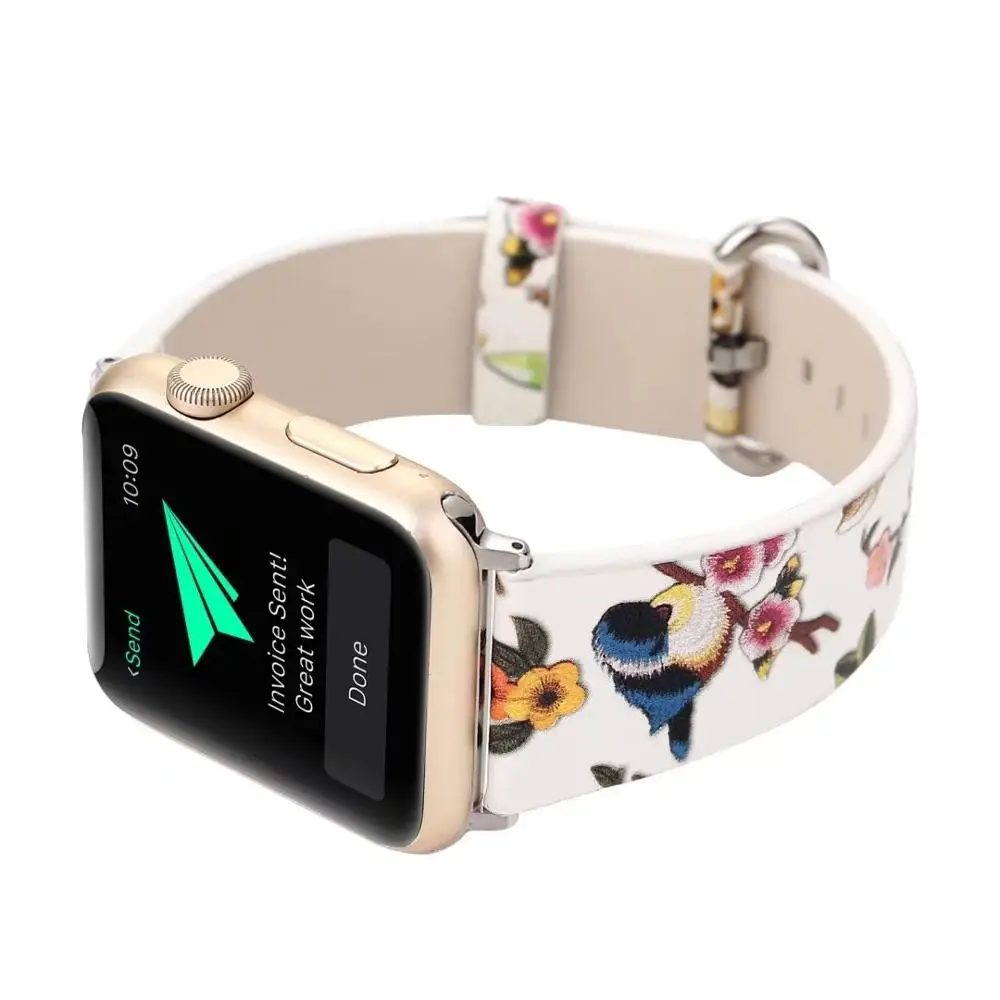 Для Apple Watch Band 42 мм 44 серия 4 3 2 1 браслет для iwatch ремень Белые птицы цветок Печатный