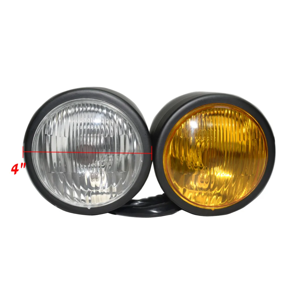 Black Housing Clear with Amber Lens Motorcycle 4&quot dominator dual Twin Round Headlight Double Dominator Bulb Lamp Universal H4 |
