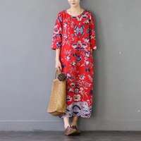 spring new cotton and linen slim loose dress