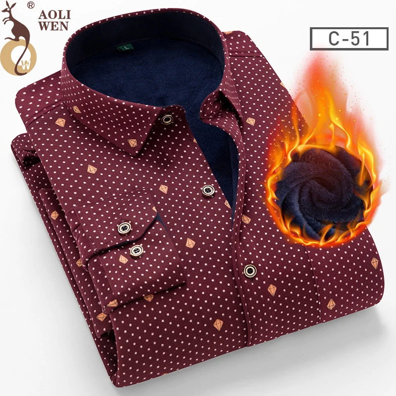 

AOLIWENM 2020 Fashion men's shirt blouse man Winter thick warm print lattice 26 colors Plus velvet thickening New warm shirt