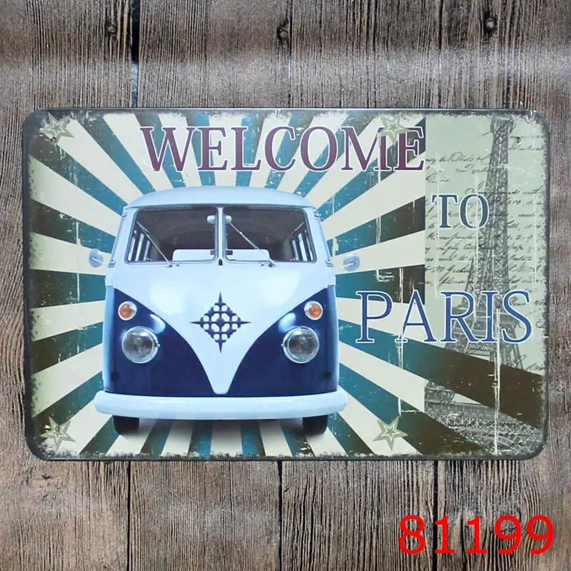 Добро пожаловать в автобус Парижа металлический жестяной знак железная