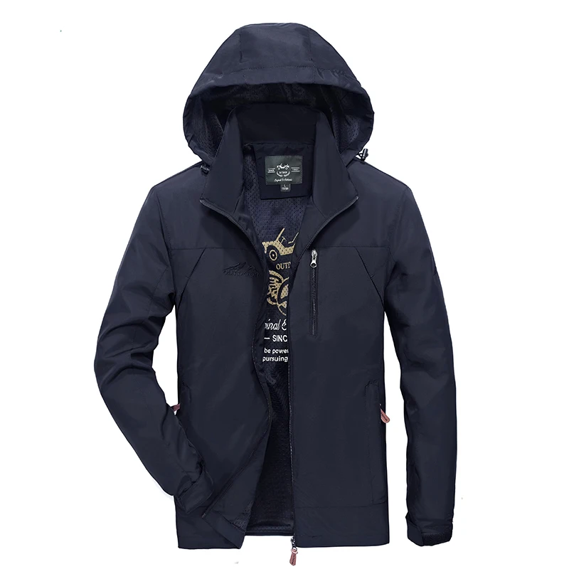 8817 Blue Прямая поставка, повседневная мужская куртка, тонкая, с капюшоном, военная, Армейская, водонепроницаемая, горные куртки, одноцветная, приталенная, верхняя одежда, ветровки для мужчин - Цвет: 8817 Blue